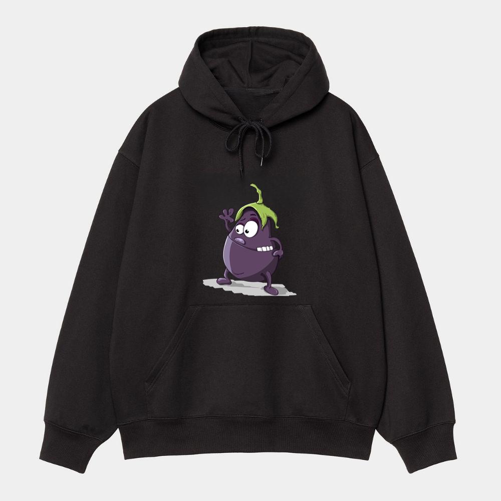 Nervous Purple Cartoon Eggplant Hoodie