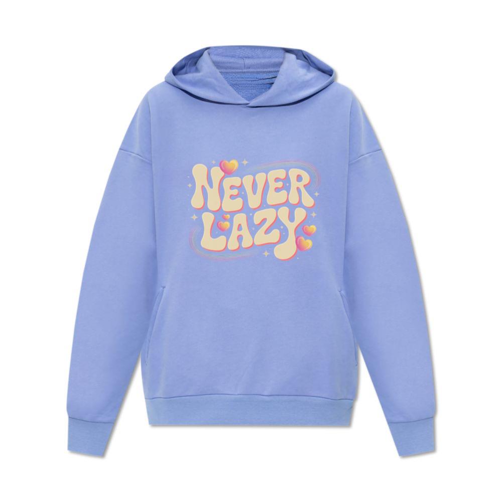 Never Lazy Retro Bold Text Graphic Hoodie