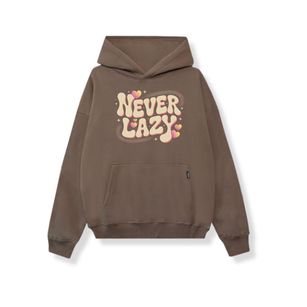 Never Lazy Retro Bold Text Graphic Hoodie
