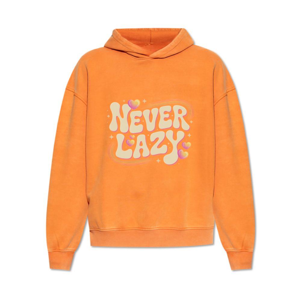 Never Lazy Retro Bold Text Graphic Hoodie