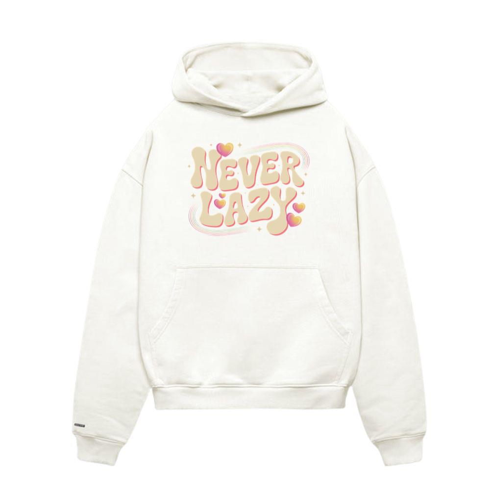 Never Lazy Retro Bold Text Graphic Hoodie