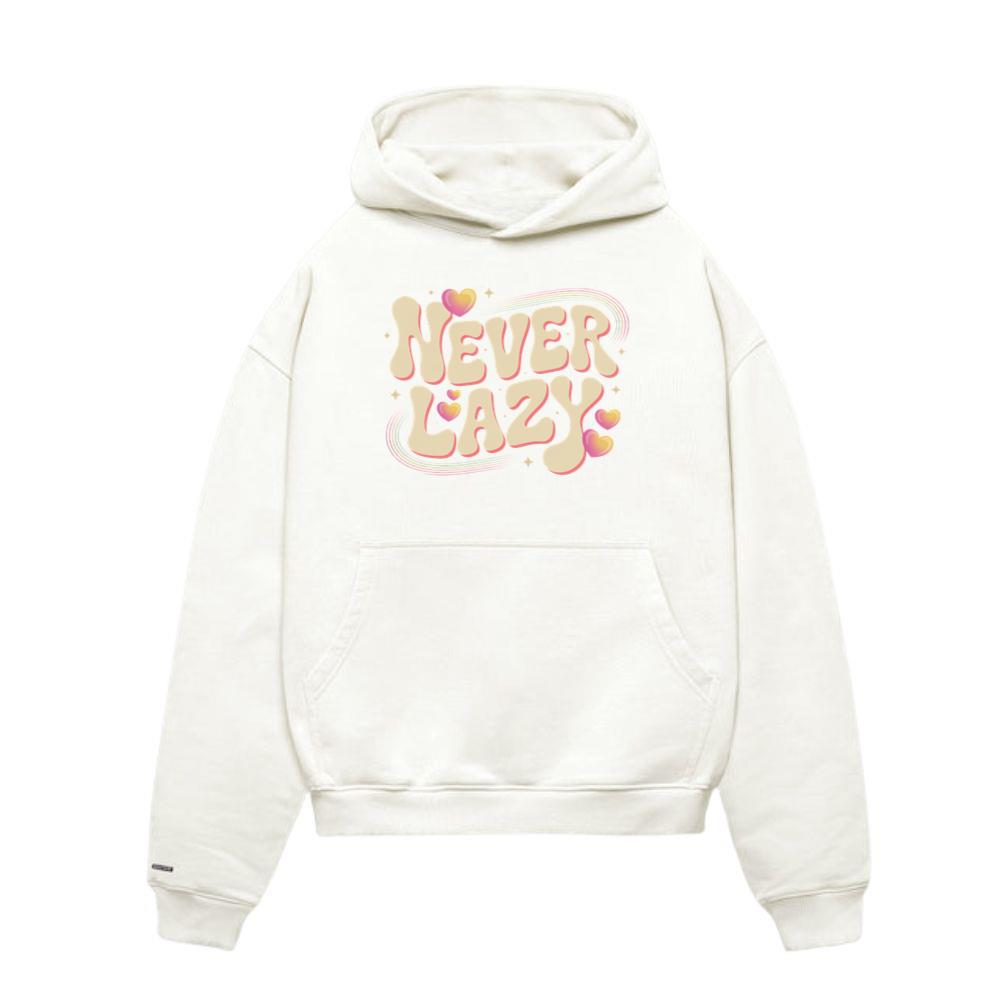 Never Lazy Retro Bold Text Graphic Hoodies