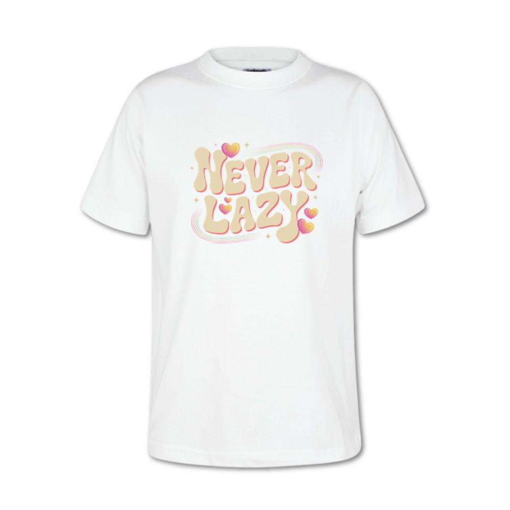 Never Lazy Retro Bold Text Graphic T-Shirt