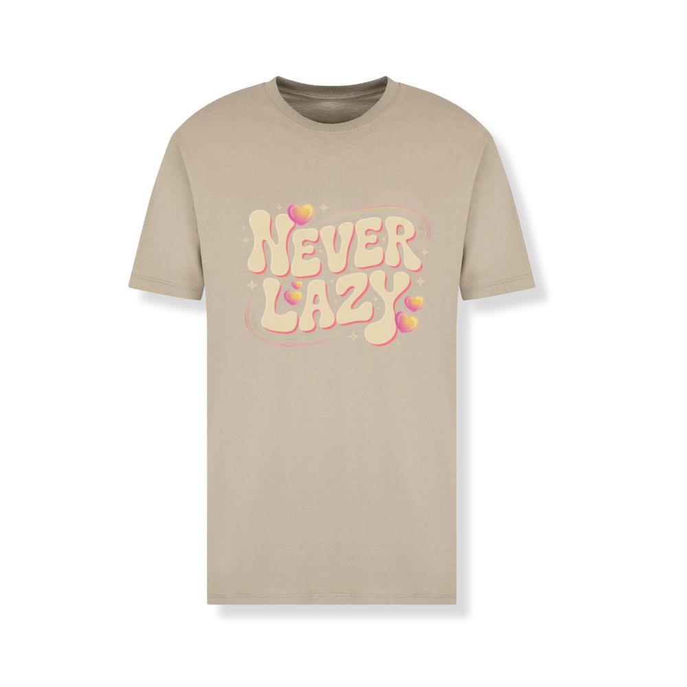 Never Lazy Retro Bold Text Graphic T-Shirt
