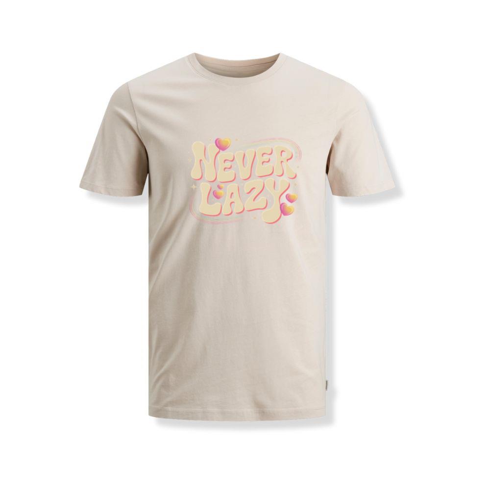 Never Lazy Retro Bold Text Graphic T-Shirts