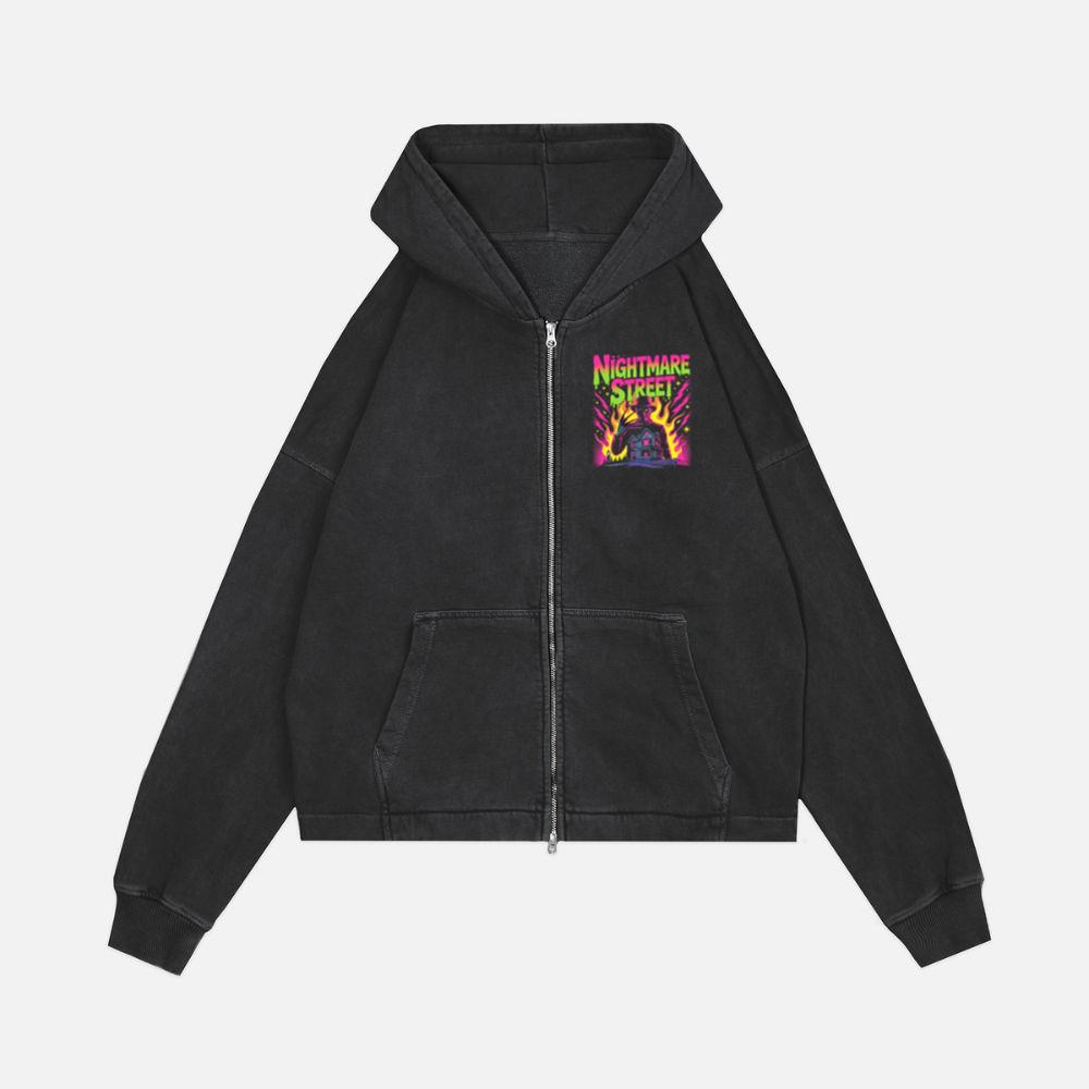 Nightmare Street Haunted House Horror Graphic Zip Hoodie