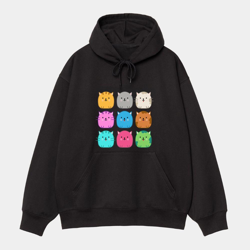Nine Chubby Cartoon Cats Hoodie