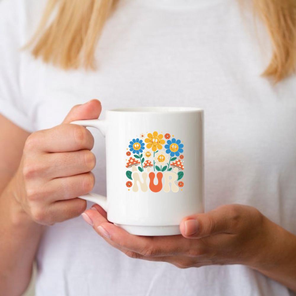 Nur Retro Flower Cartoon Design Mug