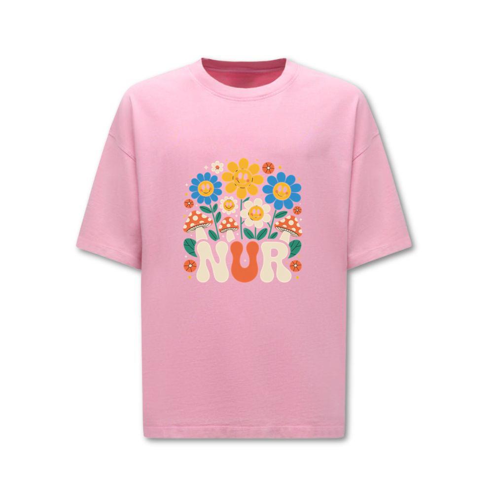 Nur Retro Flower Cartoon Design T-Shirt