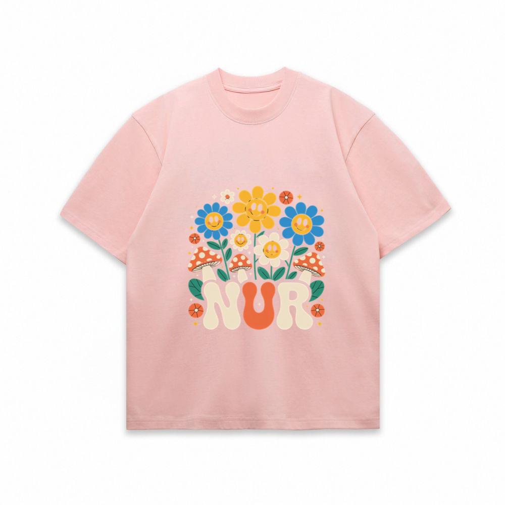 Nur Retro Flower Cartoon Design T-Shirt
