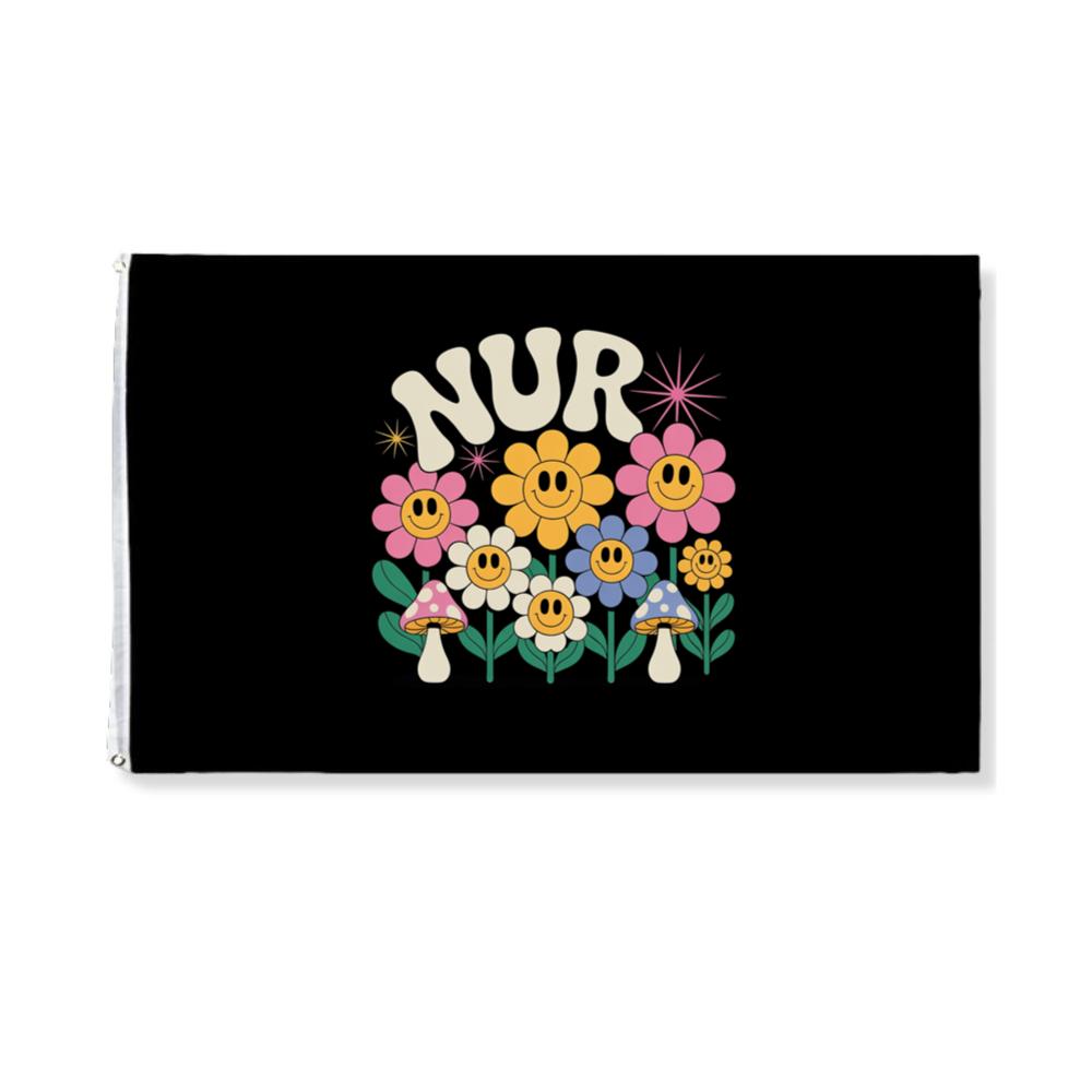 Nursery Garden Smiley Flowers Retro Graphic for a Cheerful Mood Flat