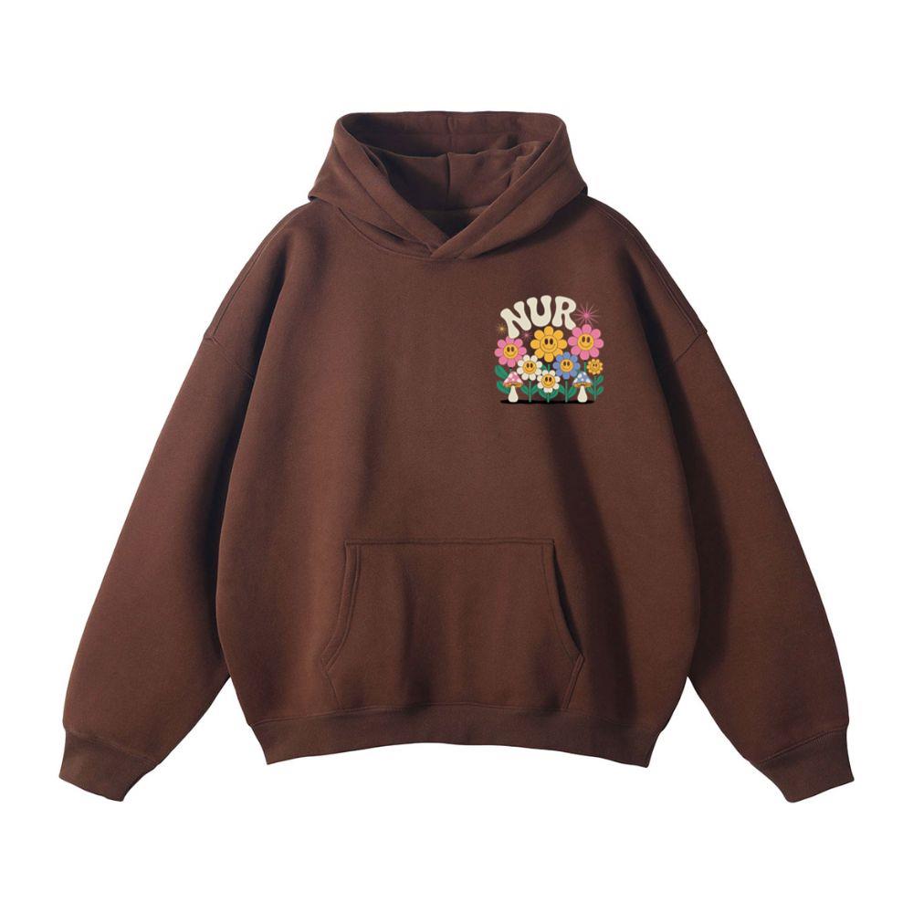 Nursery Garden Smiley Flowers Retro Graphic for a Cheerful Mood Hoodie - Image 2