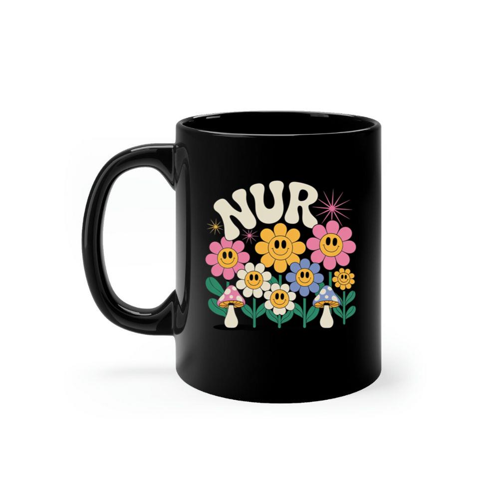 Nursery Garden Smiley Flowers Retro Graphic for a Cheerful Mood Mug