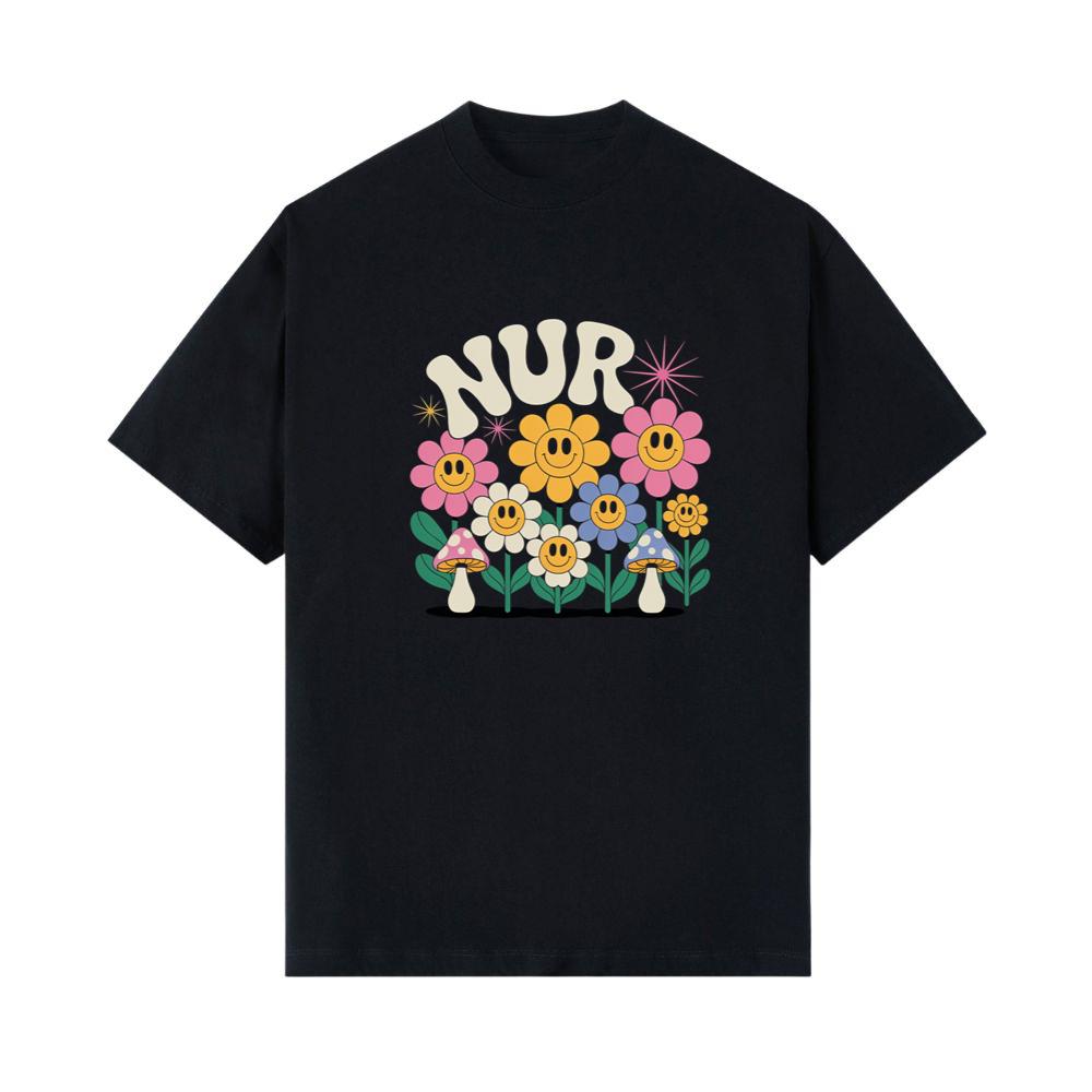Nursery Garden Smiley Flowers Retro Graphic for a Cheerful Mood T-Shirt