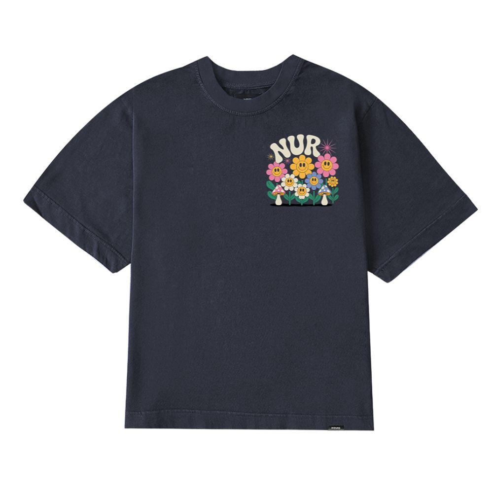 Nursery Garden Smiley Flowers Retro Graphic for a Cheerful Mood T-Shirt - Image 2