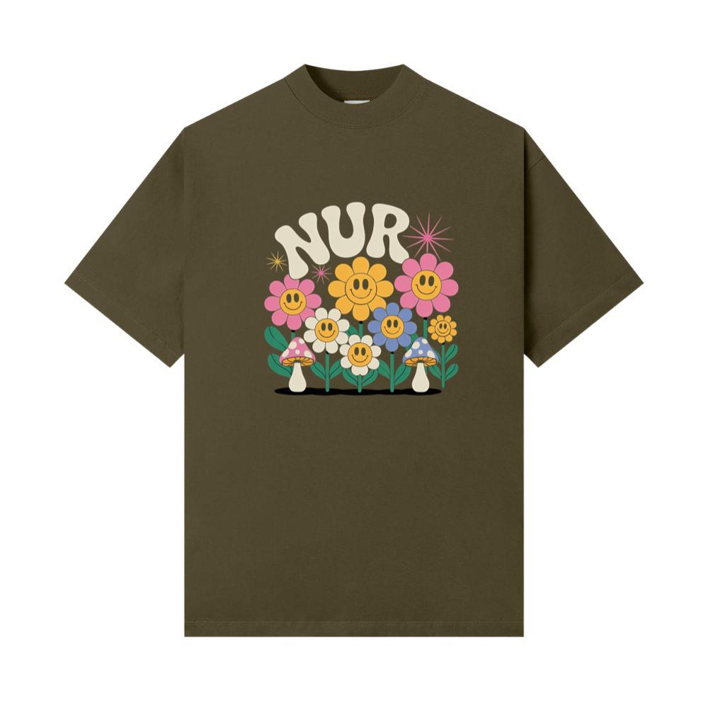 Nursery Garden Smiley Flowers Retro Graphic for a Cheerful Mood T-Shirt - Image 2