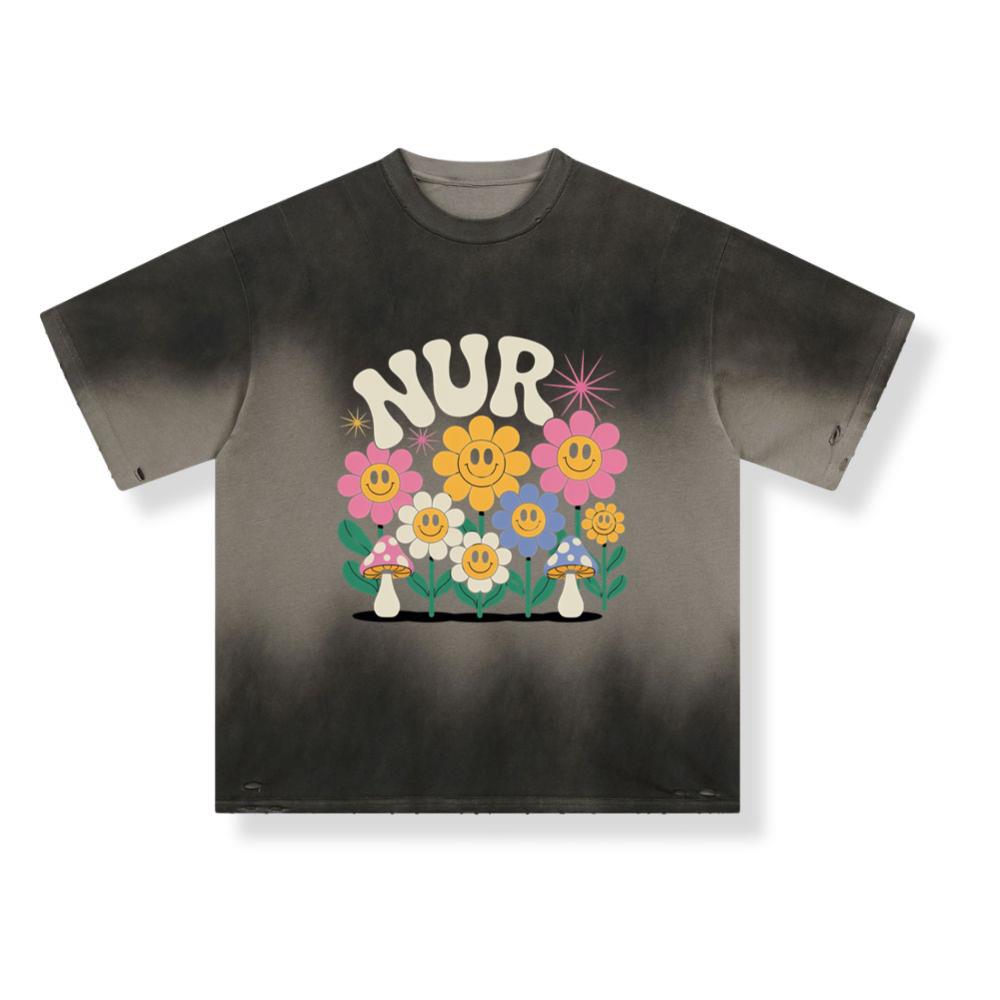 Nursery Garden Smiley Flowers Retro Graphic for a Cheerful Mood T-Shirt - Image 3