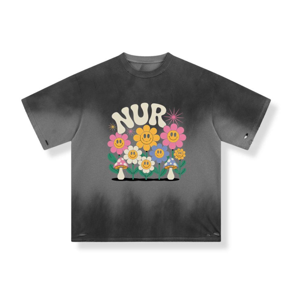 Nursery Garden Smiley Flowers Retro Graphic for a Cheerful Mood T-Shirt