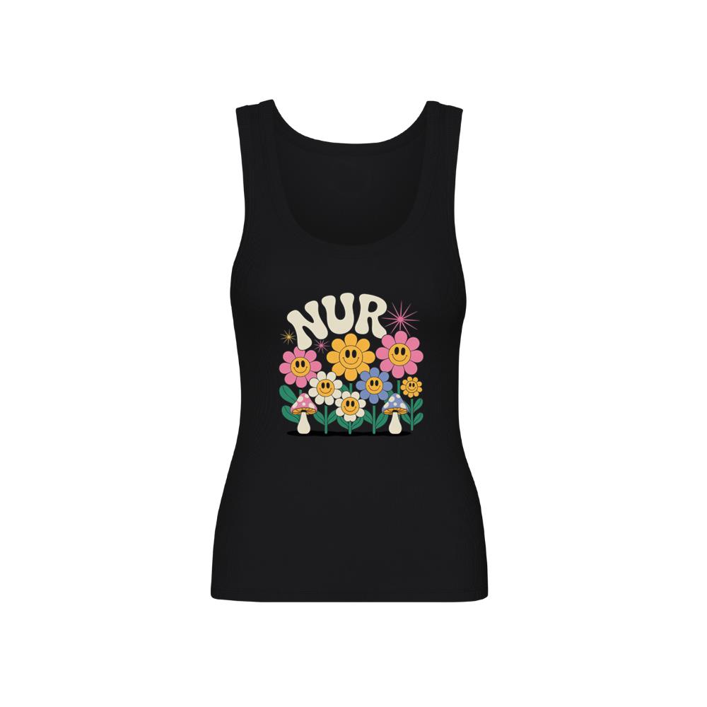 Nursery Garden Smiley Flowers Retro Graphic for a Cheerful Mood Tank Top