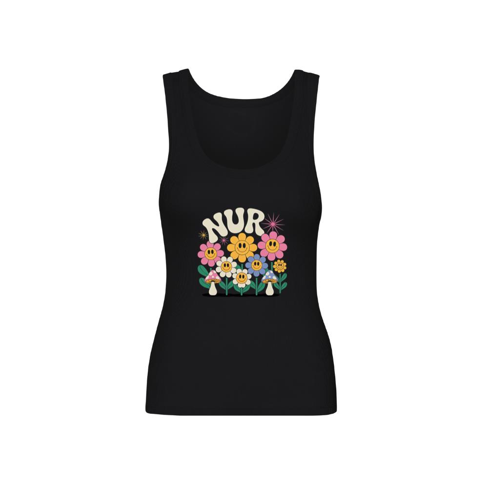 Nursery Garden Smiley Flowers Retro Graphic for a Cheerful Mood TankTop 