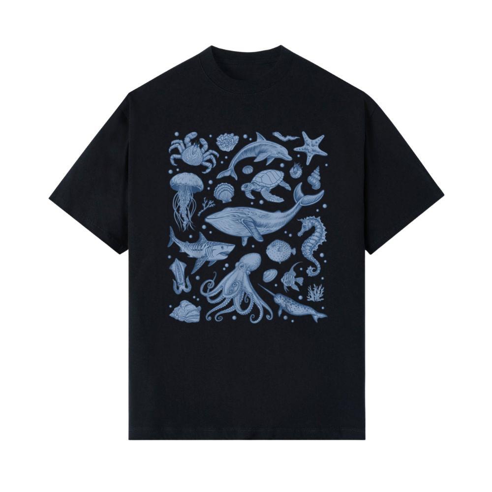 Ocean Life Sea Whale Dolphin Beach 90s Vintage Graphic T-Shirt (1)