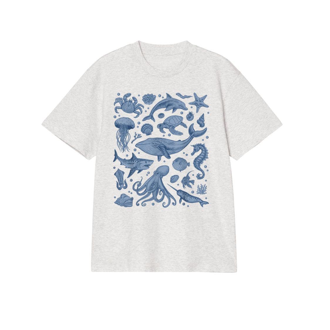 Ocean Life Sea Whale Dolphin Beach 90s Vintage Graphic T-Shirt (1)