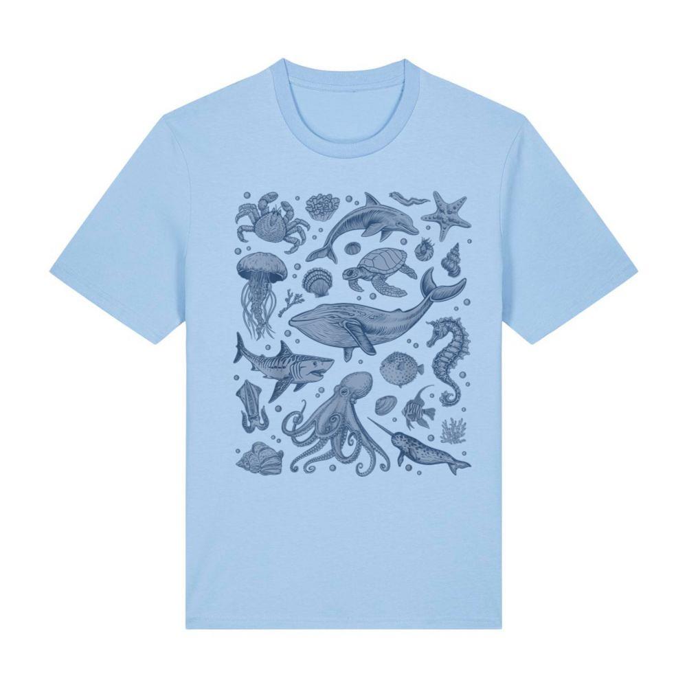 Ocean Life Sea Whale Dolphin Beach 90s Vintage Graphic T-Shirt (1)