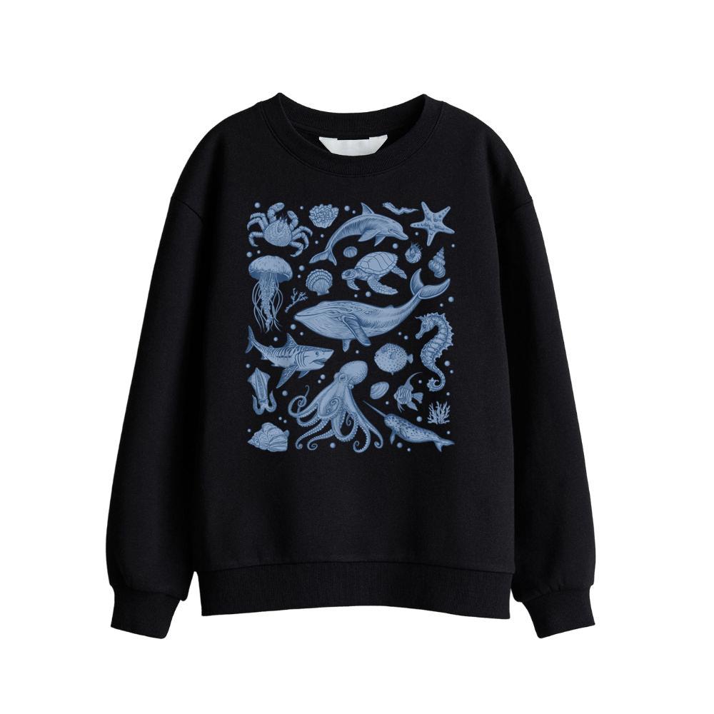 Ocean Life Sea Whale Dolphin Beach 90s Vintage Graphic T-Shirt (1) Sweatshirt
