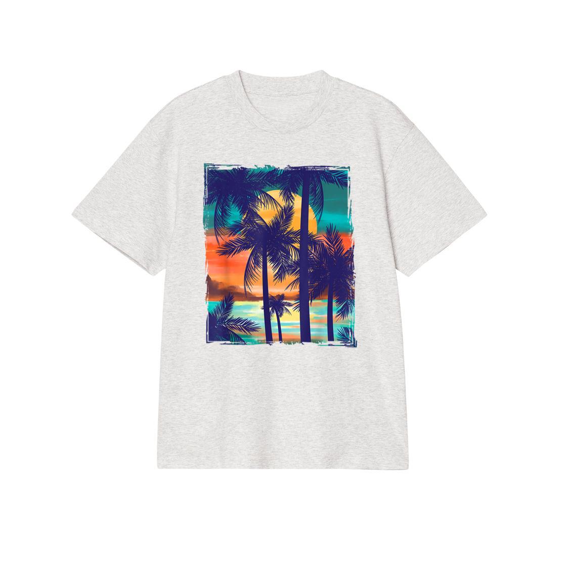 Orange and aqua sunset with silhouetted palm trees T-Shirt