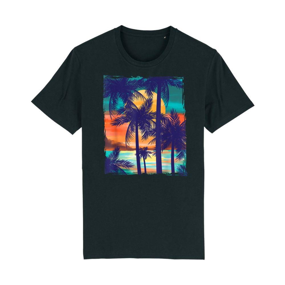 Orange and aqua sunset with silhouetted palm trees T-Shirt 