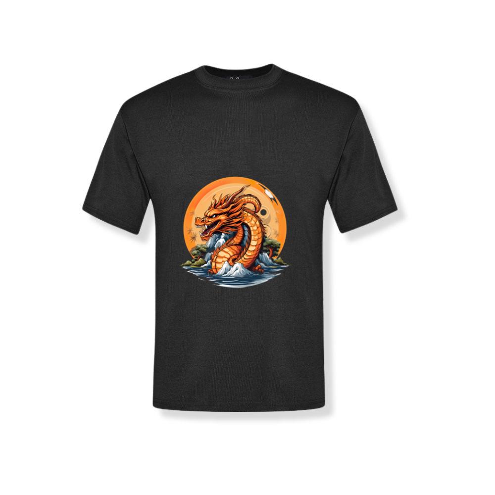 Orange Dragon Rising from Sea Japanese Waves T-Shirts