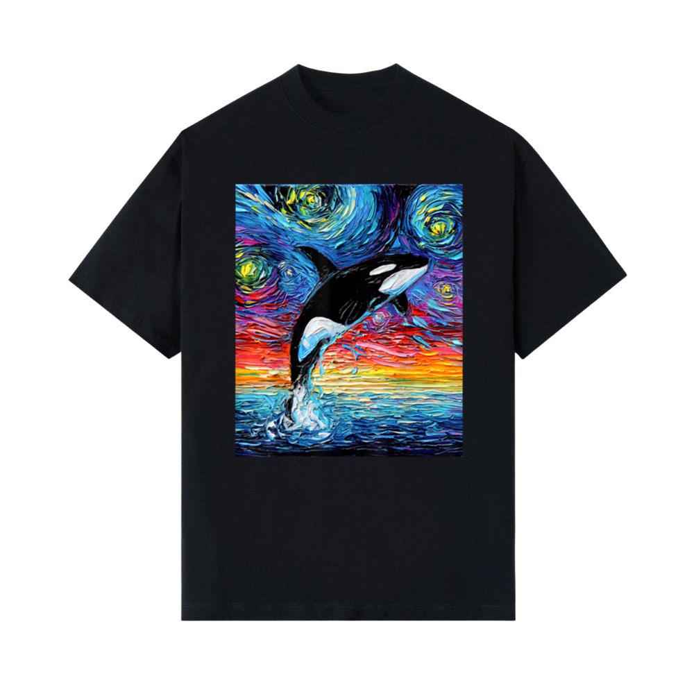 Orca Killer Whale Starry Night Colorful Ocean Art by Aja T-Shirt
