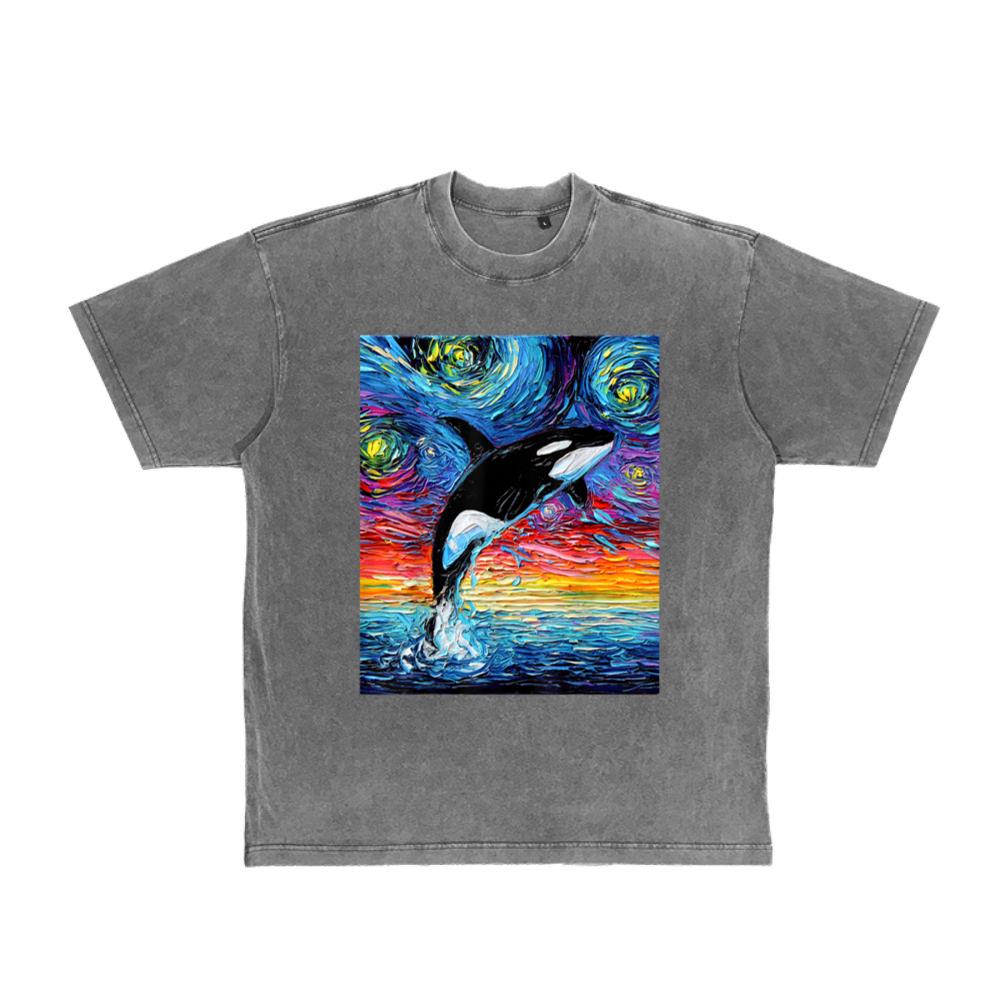 Orca Killer Whale Starry Night Colorful Ocean Art by Aja T-Shirt 