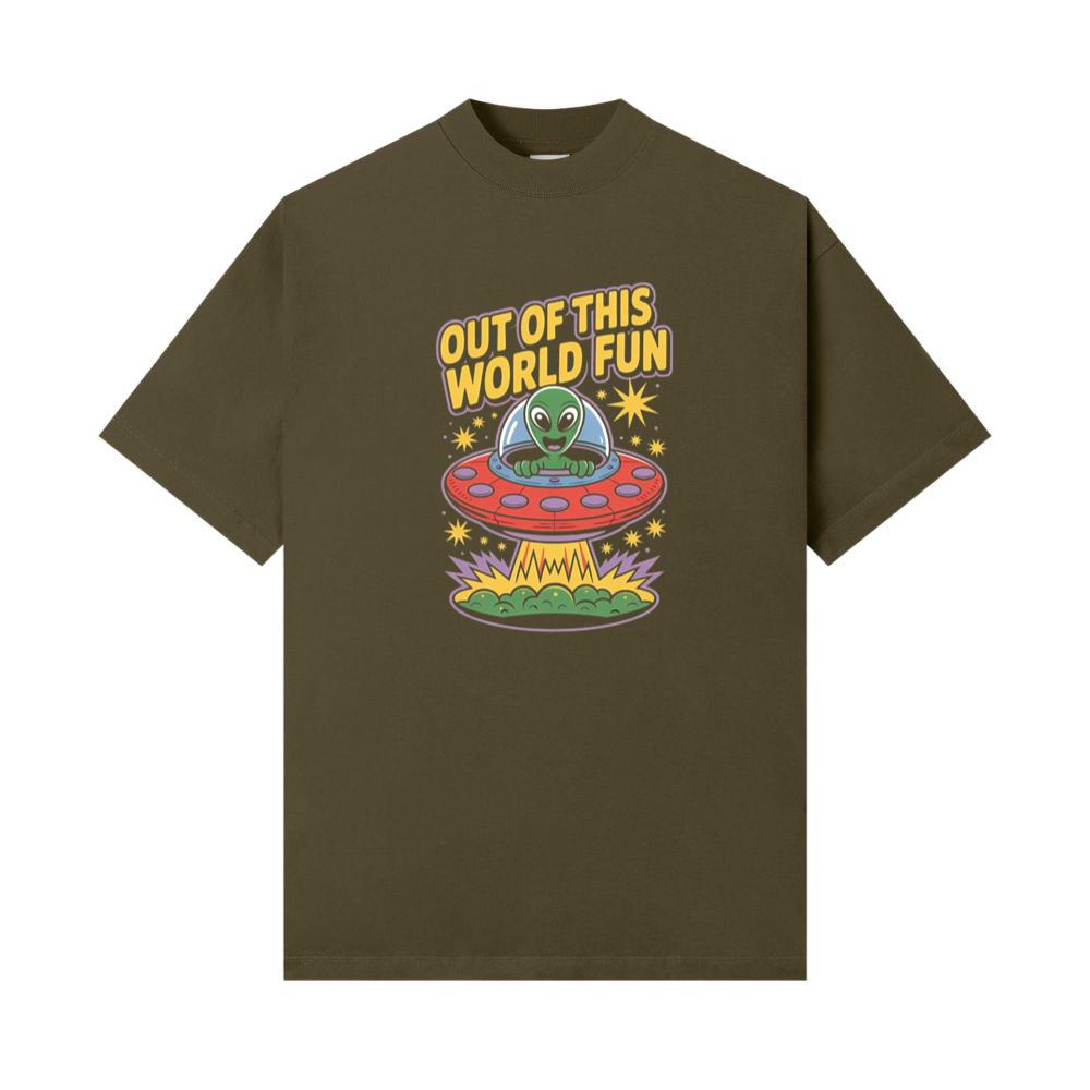 Out of This World Fun Alien Spaceship Retro Graphic T-Shirt - Image 2