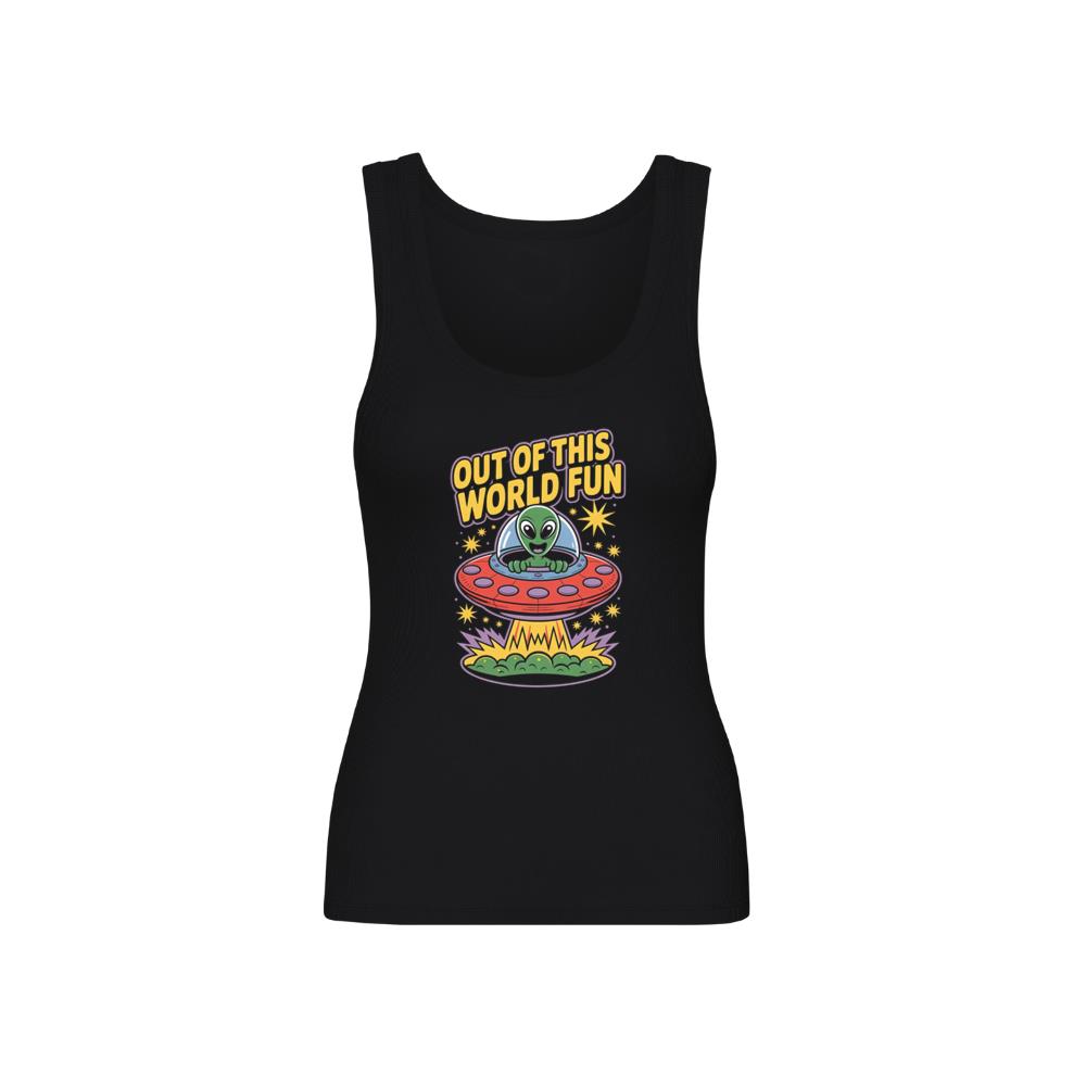 Out of This World Fun Alien Spaceship Retro Graphic Tank Top