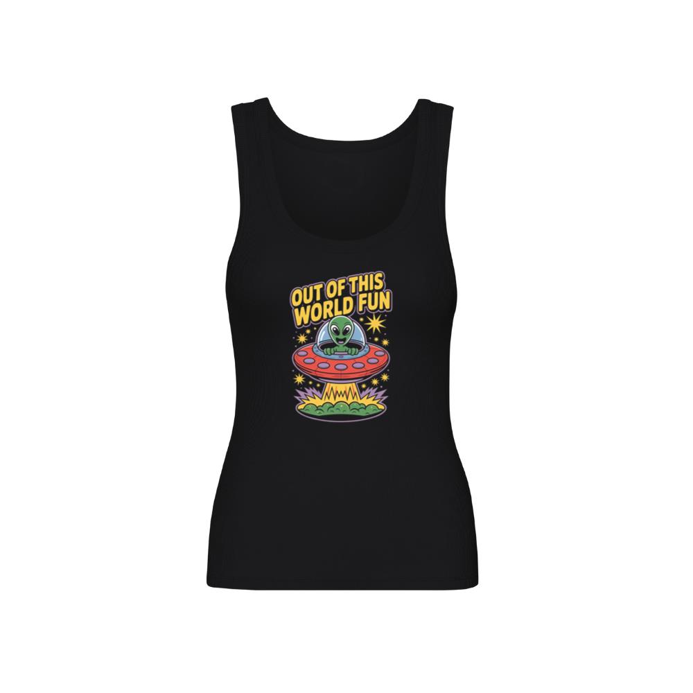 Out of This World Fun Alien Spaceship Retro Graphic TankTop
