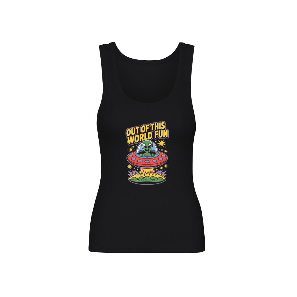 Out of This World Fun Alien Spaceship Retro Graphic TankTop 