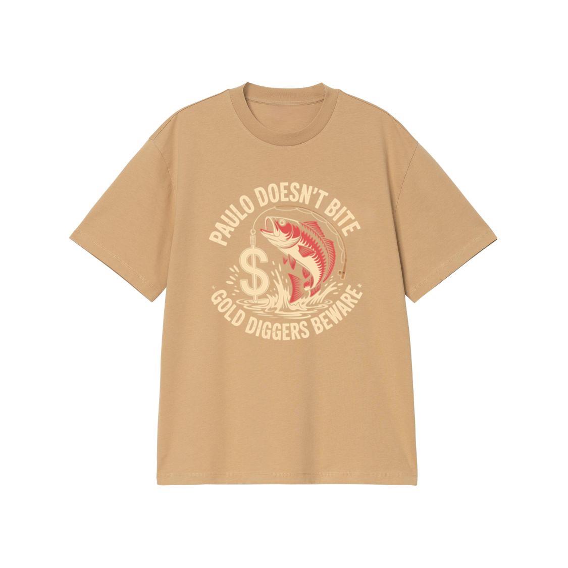 Paulo Doesnt Bite Gold Diggers Beware Funny Fish Design T-Shirt - Image 3
