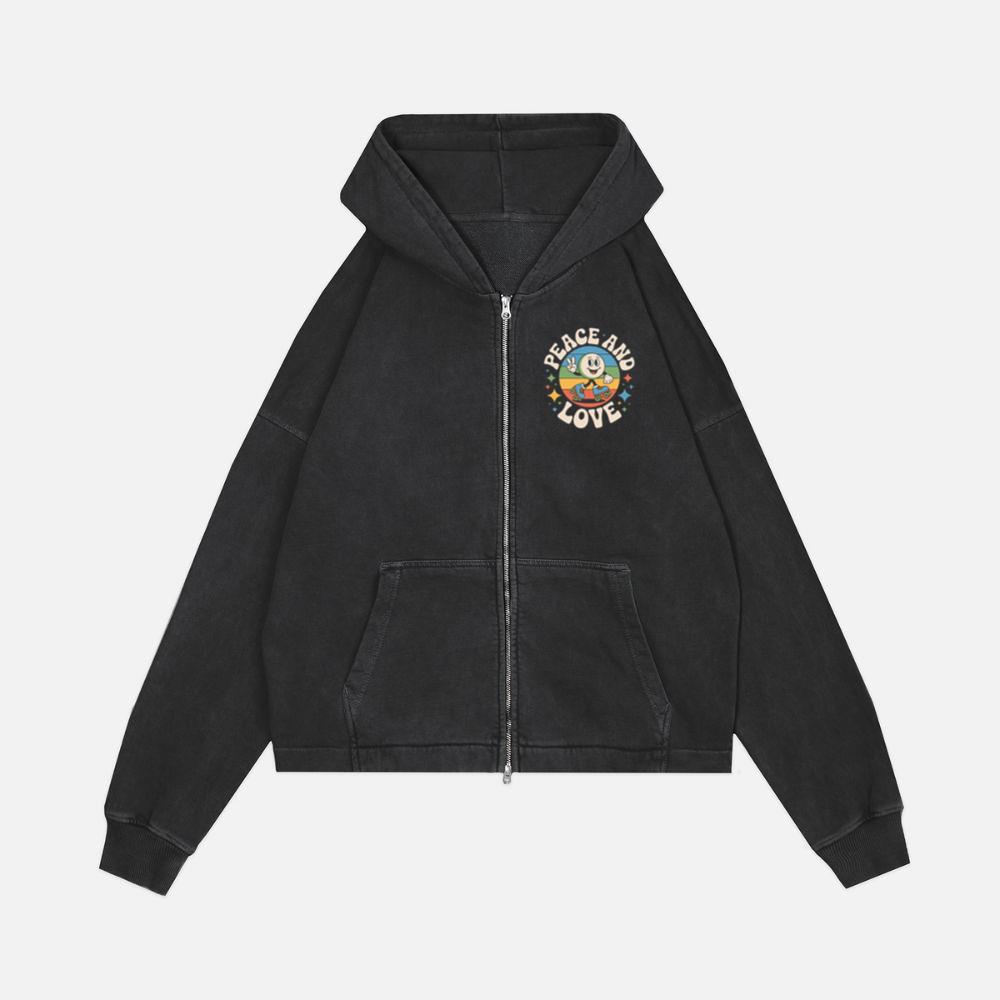 Peace And Love Space Astronaut Artwork for Dreamy Cosmic Souls Zip Hoodie