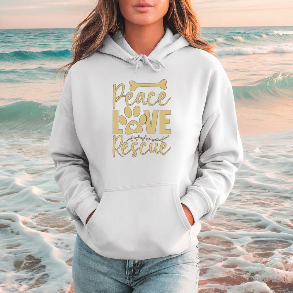 Peace Love Rescue Animal Adoption Pet Rescue Graphic Hoodie