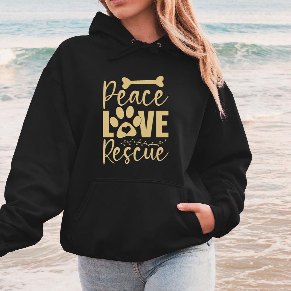 Peace Love Rescue Animal Adoption Pet Rescue Graphic Hoodie