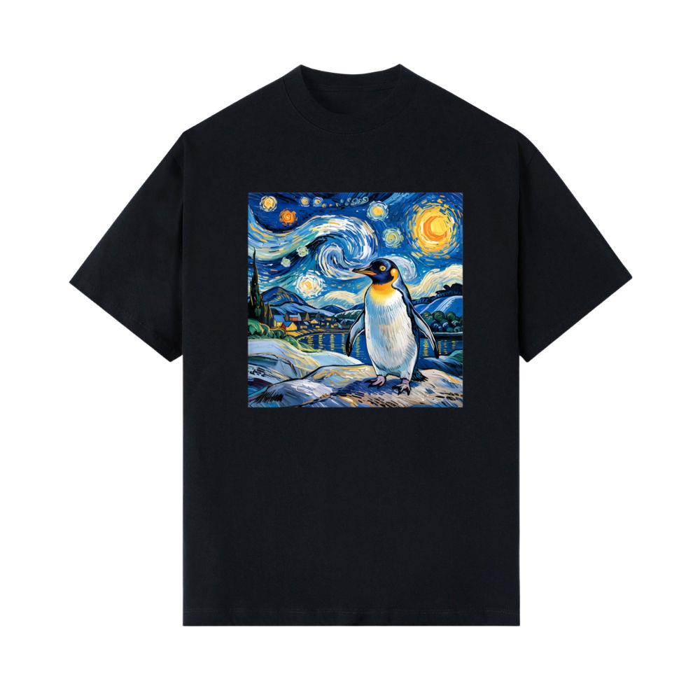 Penguin Starry Night Funny Penguin Art Van Gogh Style T-Shirt