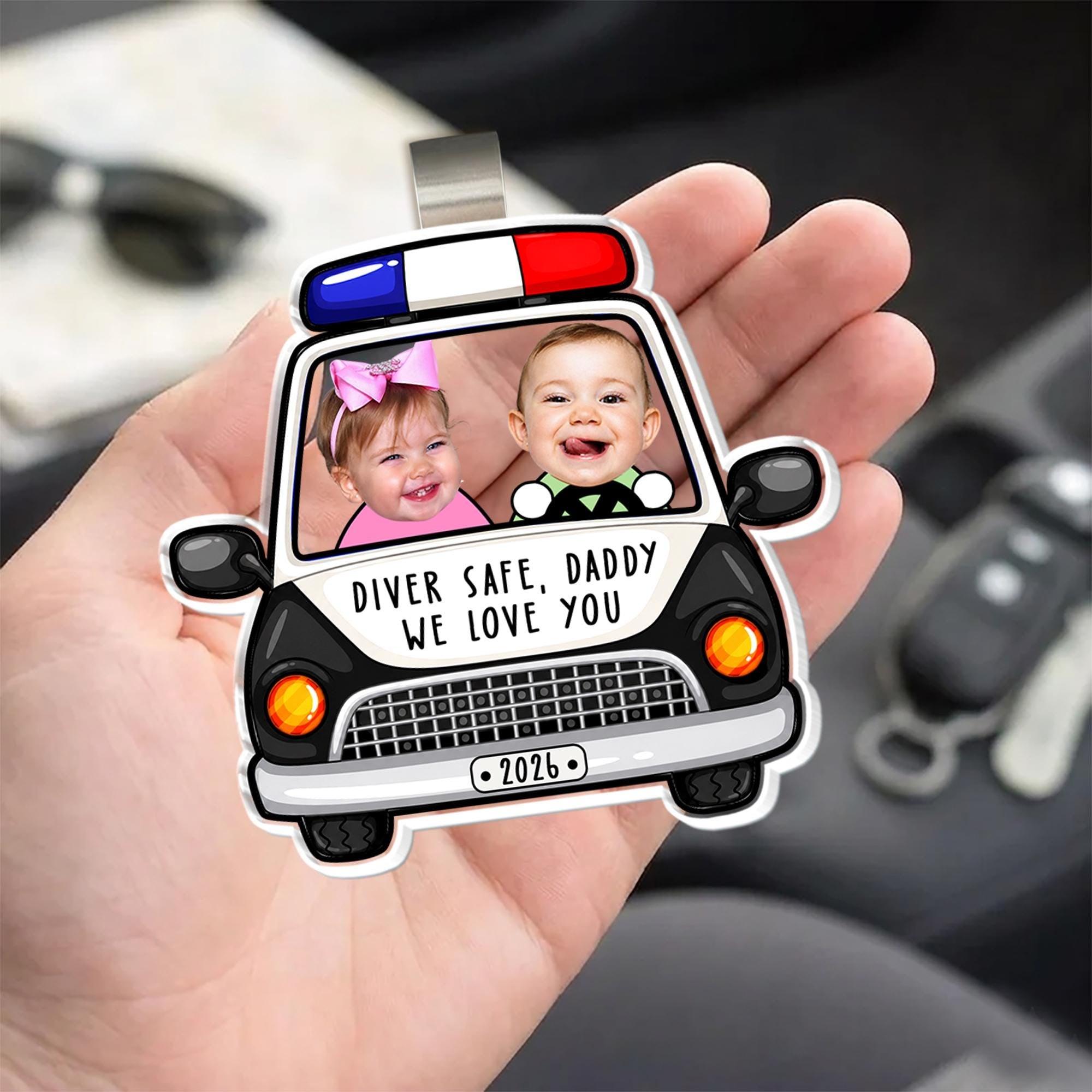 Personalized Police Car Custom Photo Visor Clip Auto Accessory for Dads Fathers Police Officers Cute Sentimental Meaningful Gift Black White Acrylic Sun Visor Decoration Drive Safe Daddy We Love You Picture Ornament Car Interior Decor Idea - Image 8