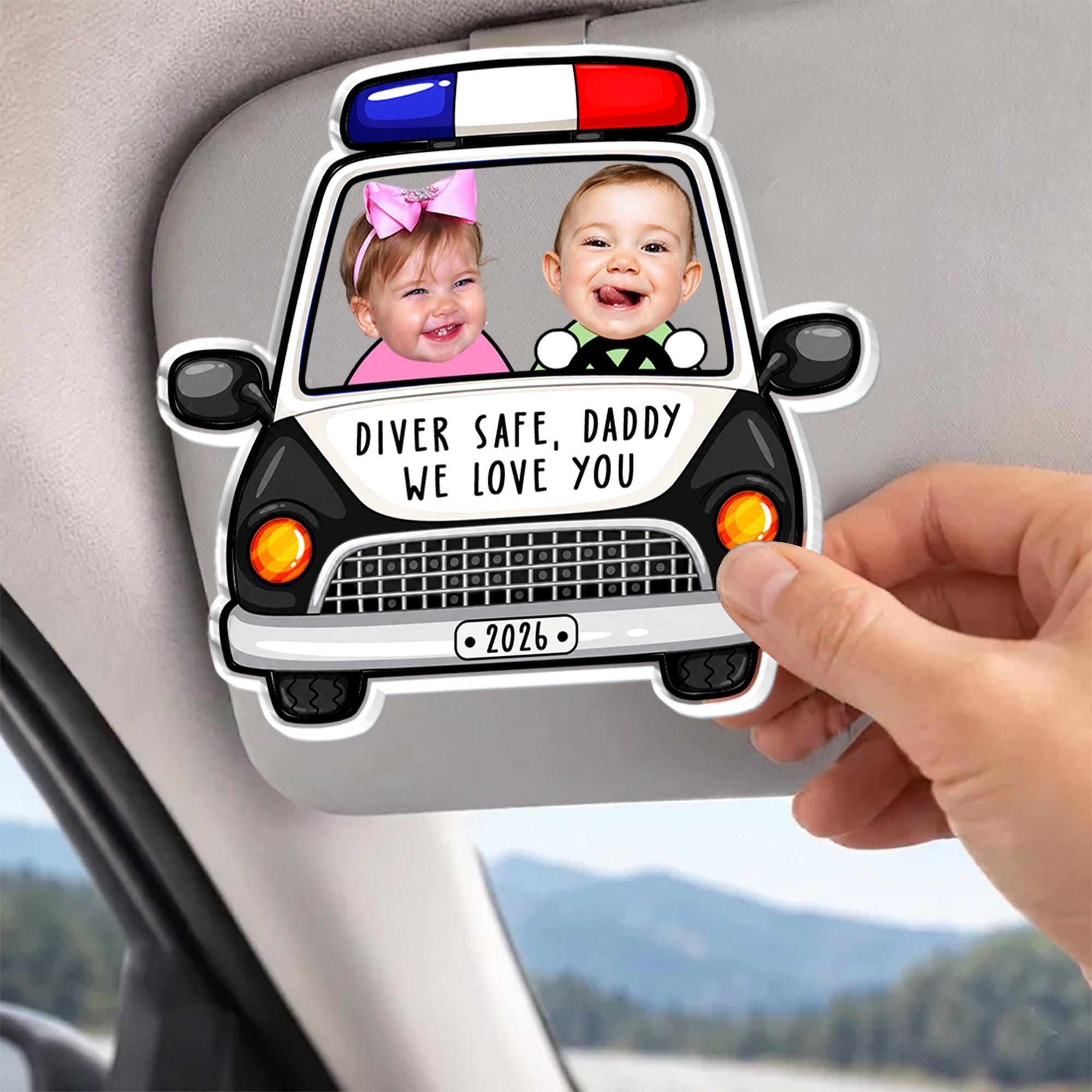 Personalized Police Car Custom Photo Visor Clip Auto Accessory for Dads Fathers Police Officers Cute Sentimental Meaningful Gift Black White Acrylic Sun Visor Decoration Drive Safe Daddy We Love You Picture Ornament Car Interior Decor Idea - Image 9