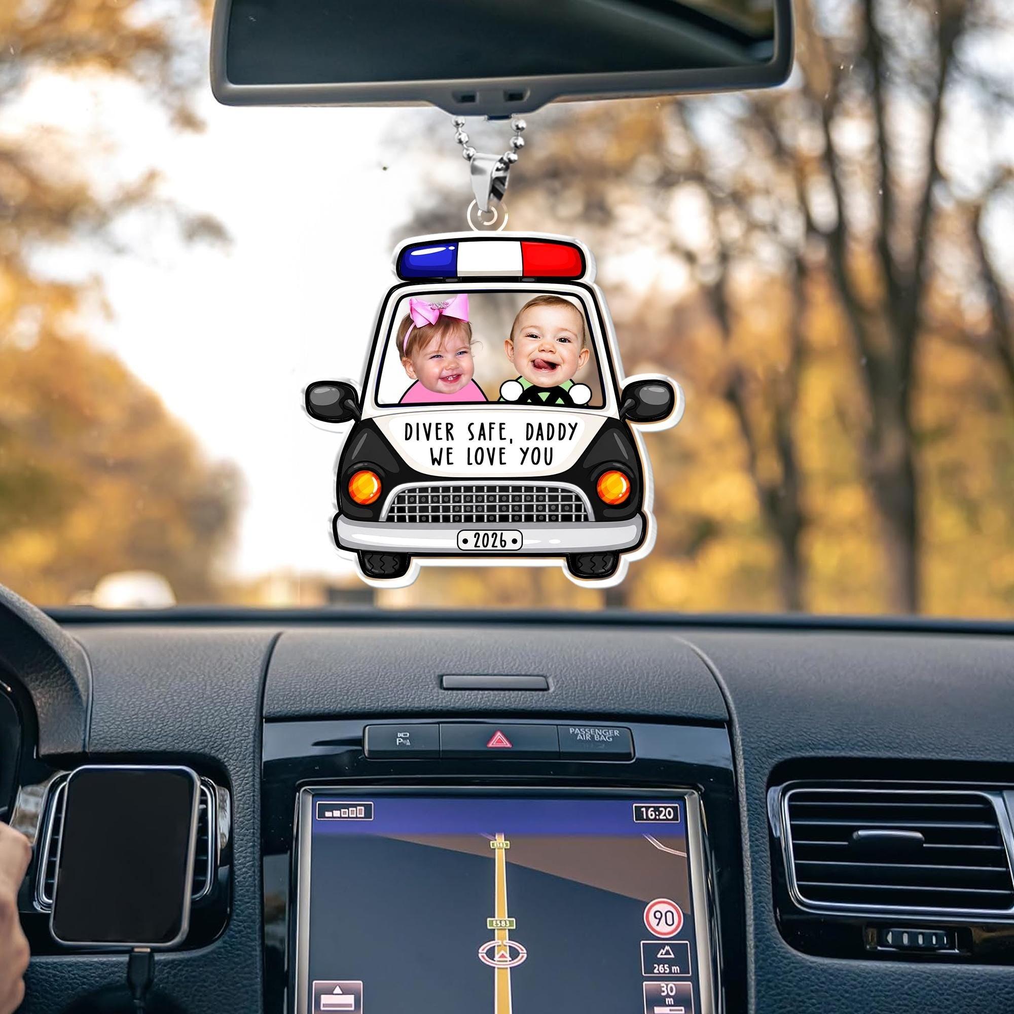 Personalized Police Car Custom Photo Visor Clip Auto Accessory for Dads Fathers Police Officers Cute Sentimental Meaningful Gift Black White Acrylic Sun Visor Decoration Drive Safe Daddy We Love You Picture Ornament Car Interior Decor Idea - Image 7