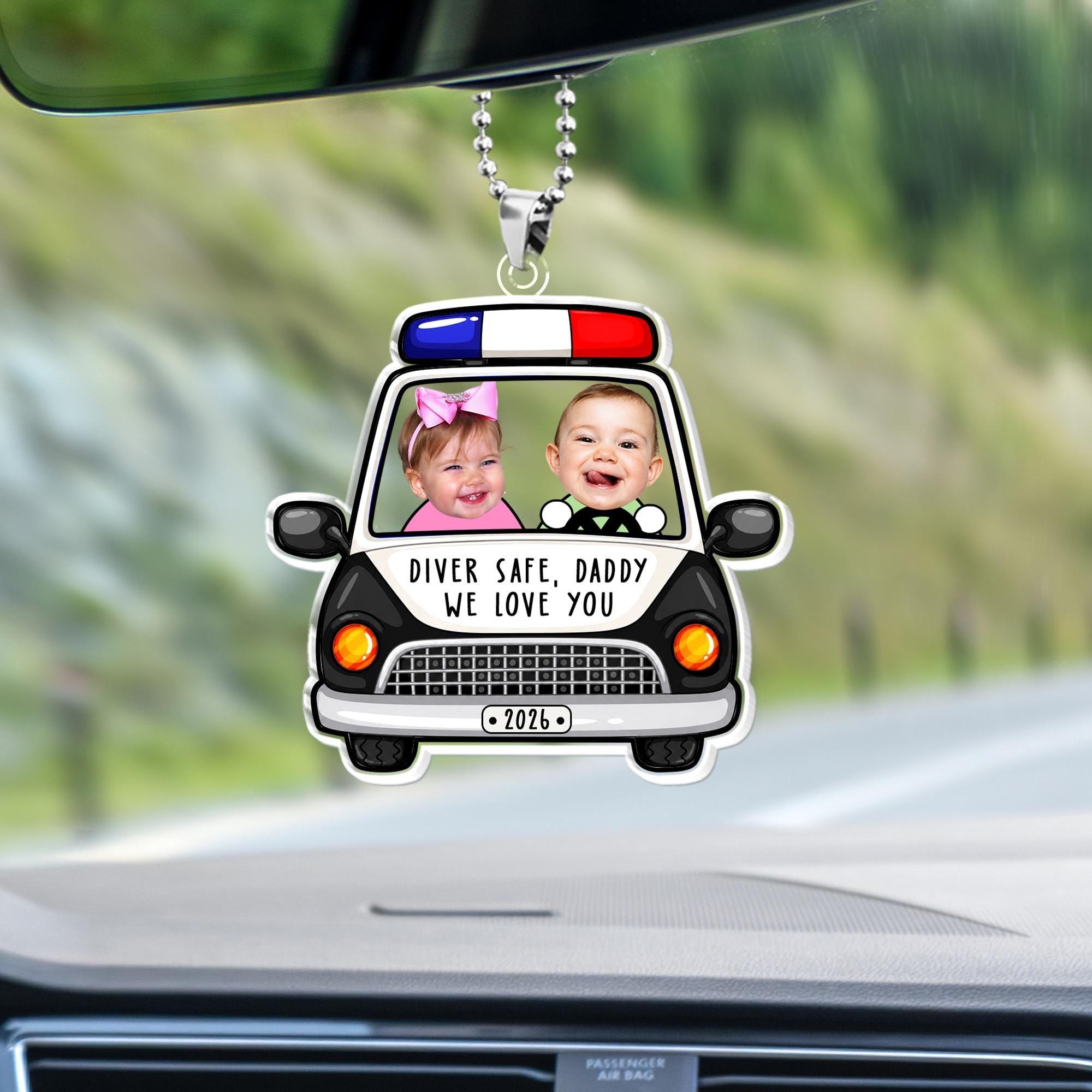 Personalized Police Car Custom Photo Visor Clip Auto Accessory for Dads Fathers Police Officers Cute Sentimental Meaningful Gift Black White Acrylic Sun Visor Decoration Drive Safe Daddy We Love You Picture Ornament Car Interior Decor Idea - Image 5