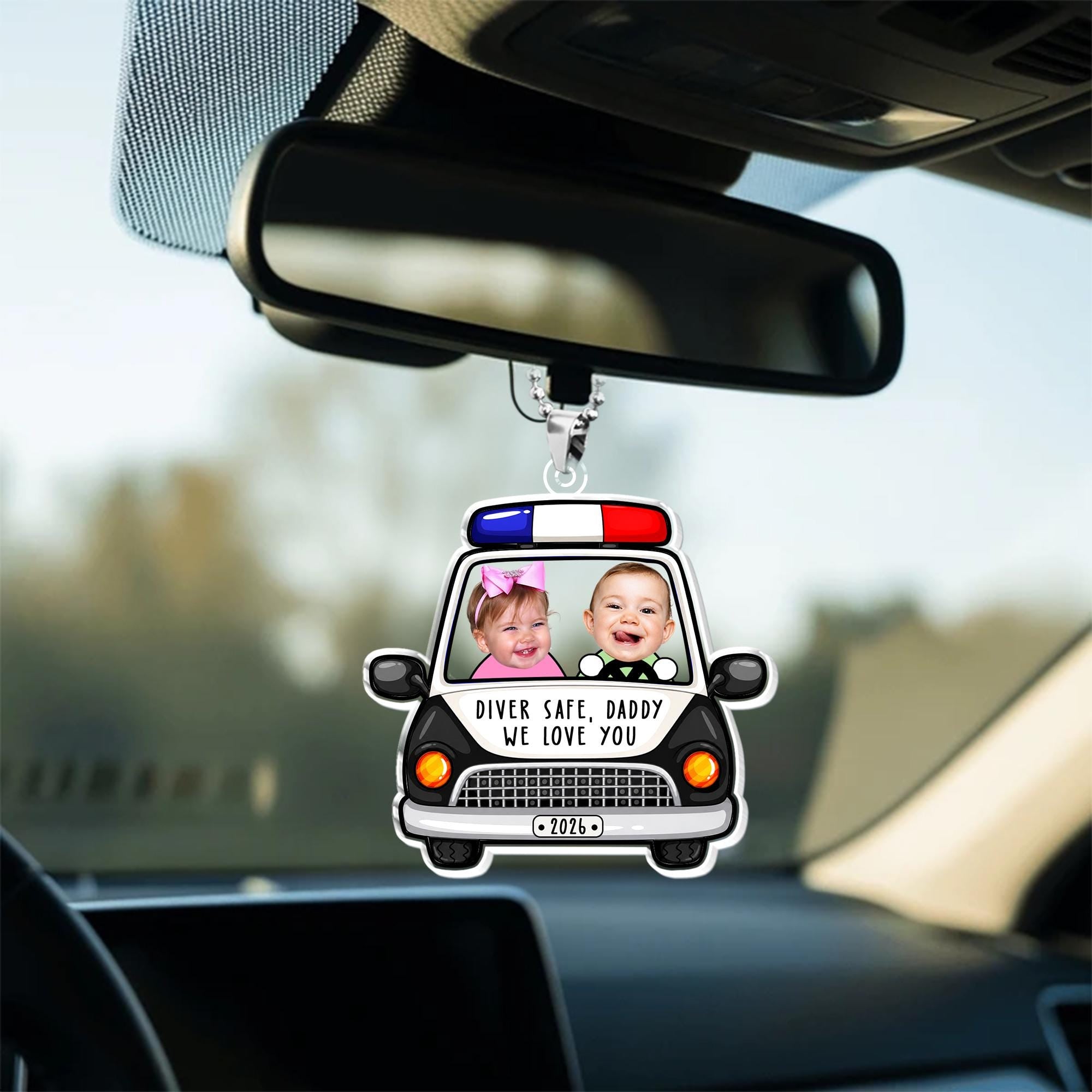 Personalized Police Car Custom Photo Visor Clip Auto Accessory for Dads Fathers Police Officers Cute Sentimental Meaningful Gift Black White Acrylic Sun Visor Decoration Drive Safe Daddy We Love You Picture Ornament Car Interior Decor Idea - Image 6
