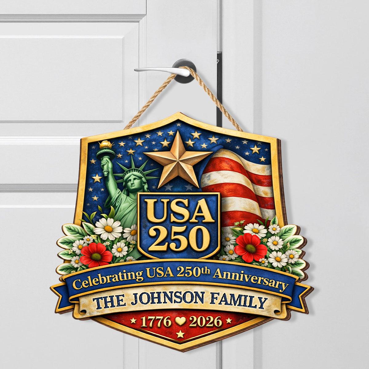 Personalized Statue Of Liberty USA 250th Anniversary Sign 1776-2026, Custom Family Name Patriotic Door Decor, Wooden Hanging Sign, America 250 Celebration Wooden Plaque, Patriotic Gift, Home Decor - Image 5