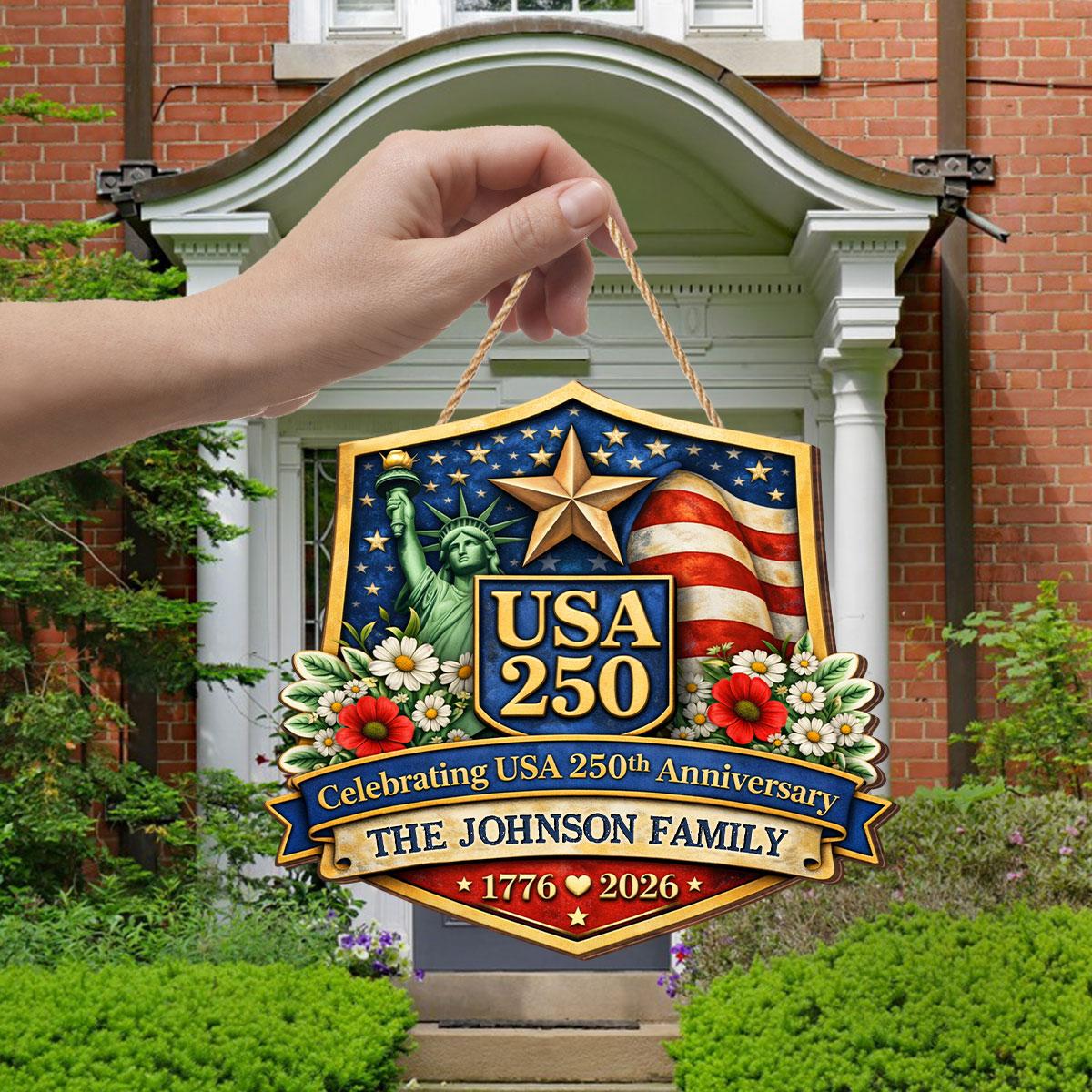 Personalized Statue Of Liberty USA 250th Anniversary Sign 1776-2026, Custom Family Name Patriotic Door Decor, Wooden Hanging Sign, America 250 Celebration Wooden Plaque, Patriotic Gift, Home Decor - Image 2