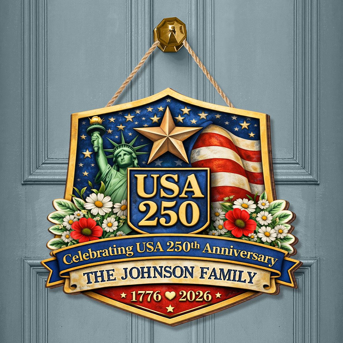 Personalized Statue Of Liberty USA 250th Anniversary Sign 1776-2026, Custom Family Name Patriotic Door Decor, Wooden Hanging Sign, America 250 Celebration Wooden Plaque, Patriotic Gift, Home Decor - Image 3